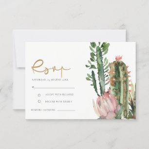 PINK FLORAL DESERT CACTI FOLIAGE WATERCOLOR UAWG RSVP KARTE