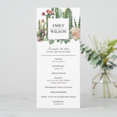 PINK FLORAL DESERT CACTI WEDDING CEREMONONY PROGRA MENÜKARTE (Stehend Vorderseite)