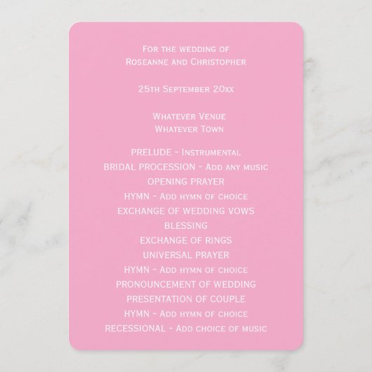 Pink Floral Design Wedding Programm (Rückseite)