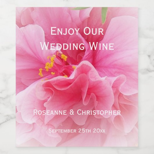 Pink Floral Design Wedding Weinetikett (Einzelnes Label)