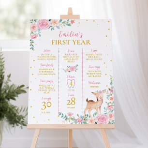 Pink Floral Dez 1. Geburtstag Meilenstein Zeichen Poster