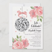 Pink Floral Disco Themed Bridal Dusche Einladung (Vorderseite)