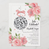 Pink Floral Disco Themed Bridal Dusche Einladung (Vorne/Hinten)