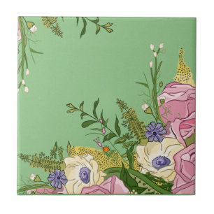 Pink Floral Doodle Illustration auf   Fliese
