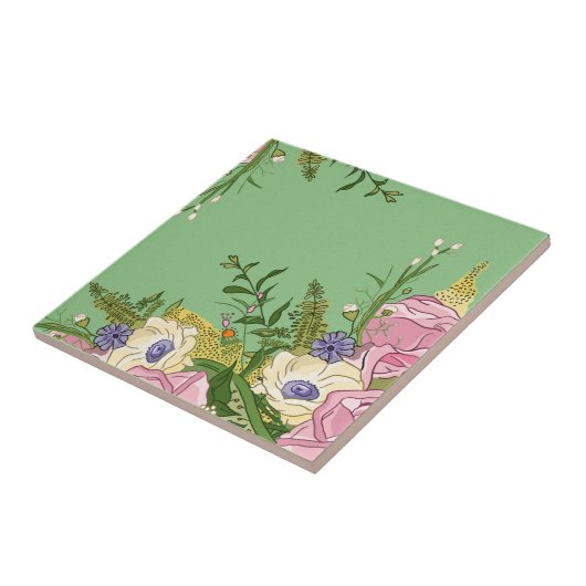 Pink Floral Doodle Illustration Fliese (Seite)