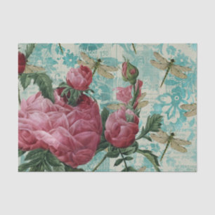 Pink Floral Dragonfly Ephemere Seidenpapier