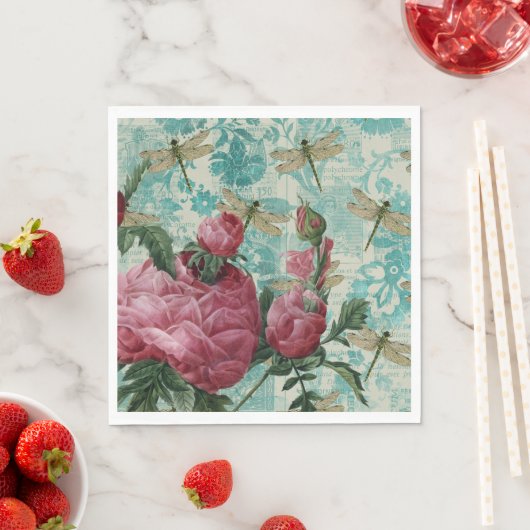 Pink Floral Dragonfly Ephemere Serviette (Beispiel)