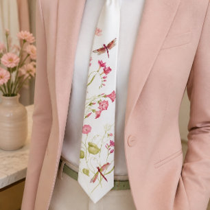 Pink Floral Dragonfly Neck Tie Krawatte