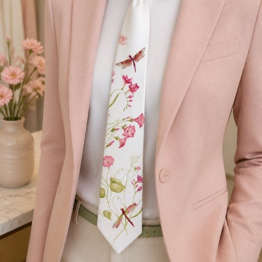 Pink Floral Dragonfly Neck Tie Krawatte
