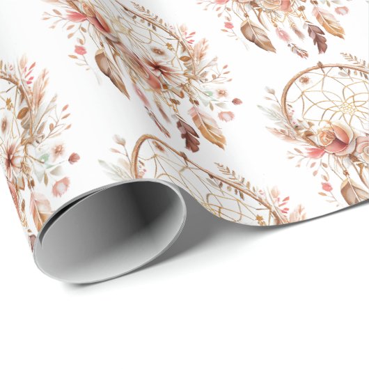 Pink Floral Dream Catcher Geschenkpapier (Rolleneckpunkt)