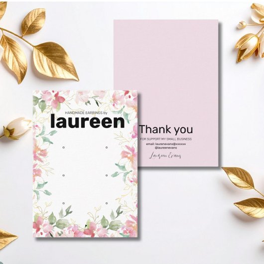 Pink Floral Earring Display Visitenkarte