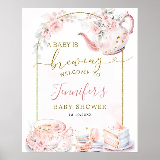 Pink Floral Ein Baby brütet Begrüßungszeichen Poster (Vorne)