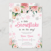 Pink Floral Eine kleine Schneeflocke Babydusche Einladung (Vorne/Hinten)