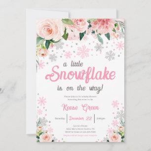 Pink Floral Eine kleine Schneeflocke Babydusche Einladung