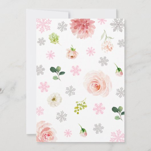 Pink Floral Eine kleine Schneeflocke Babydusche Einladung (Rückseite)