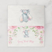 Pink Floral Elefant Wasserfarbene Rose Girl Dschun Platzkarte (Außenseite Aufgefaltet)