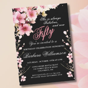 Pink Floral Elegance 50 & Fab Geburtstagsparty Einladung