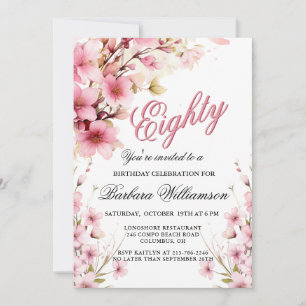 Pink Floral Elegance 80. Geburtstagsparty Einladung