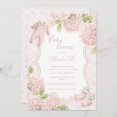 Pink Floral Elegant Hydrangea Vintage Baby Einladung (Vorne/Hinten)