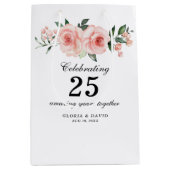 Pink Floral Elegant  Wedding  Medium Gift Bag Mittlere Geschenktüte (Vorderseite)