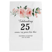 Pink Floral Elegant  Wedding  Medium Gift Bag Mittlere Geschenktüte (Rückseite)