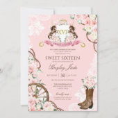 Pink Floral & elegantes Wappen Cowgirl Ranch Sweet Einladung (Vorderseite)