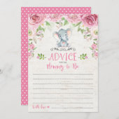 Pink Floral Elephant Advice Card Kinderduschenspie Hinweiskarte (Vorne/Hinten)