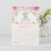 Pink Floral Elephant Advice Card Kinderduschenspie Hinweiskarte (Stehend Vorderseite)