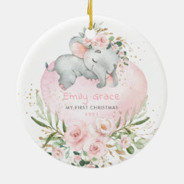 Pink Floral Elephant Baby 1. Weihnachten Keramik Ornament