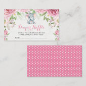 Pink Floral Elephant Baby Diaper Raffel Ticket Begleitkarte (Vorne/Hinten)