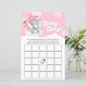 Pink Floral Elephant Baby Dusche Bingo Spiel (Stehend Vorderseite)