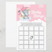 Pink Floral Elephant Baby Dusche Bingo Spiel (Vorne/Hinten)