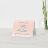 Pink Floral Elephant Baby Dusche Danke Karte (Vorderseite)