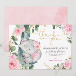Pink Floral Elephant Baby Dusche Danke Karte