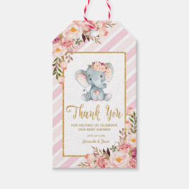 Pink Floral Elephant Baby Dusche Danke Tags Geschenkanhänger