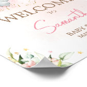 Pink Floral Elephant Baby Dusche Empfang Poster (Ecke)