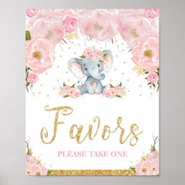 Pink Floral Elephant Baby Dusche Favorit Schild