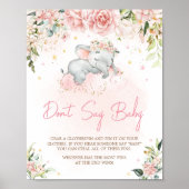Pink Floral Elephant Baby Dusche Sprich nicht Baby Poster (Vorne)