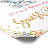 Pink Floral Elephant Baby Shooter Gästebuchzeichen Poster (Ecke)