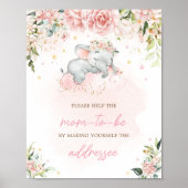 Pink Floral Elephant Baby Shower Envelope Station Poster (Vorne)