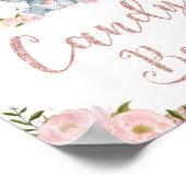 Pink Floral Elephant Babydusche Bonbons Bar Zeiche Poster (Ecke)