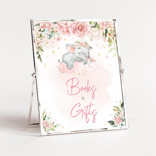Pink Floral Elephant Babydusche Bücher und Geschen Poster