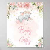 Pink Floral Elephant Babydusche Bücher und Geschen Poster (Vorne)