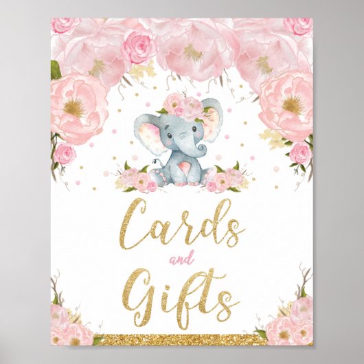 Pink Floral Elephant Babyduschkarten Geschenke Sch Poster (Vorne)