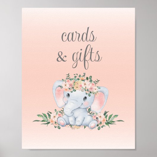 Pink Floral Elephant Babyduschkarten und Geschenke Poster (Vorne)