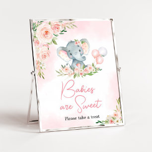 Pink Floral Elephant Ballon Babies sind süß Poster