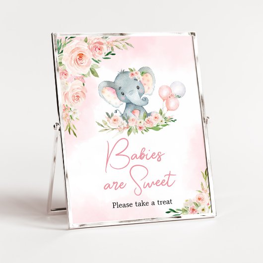 Pink Floral Elephant Ballon Babies sind süß Poster