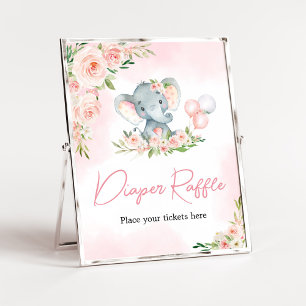 Pink Floral Elephant Ballon Diaper Raffel Poster