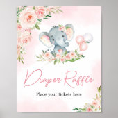 Pink Floral Elephant Ballon Diaper Raffel Poster (Vorne)