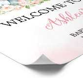 Pink Floral Elephant Balloon Baby Dusche Willkomme Poster (Ecke)